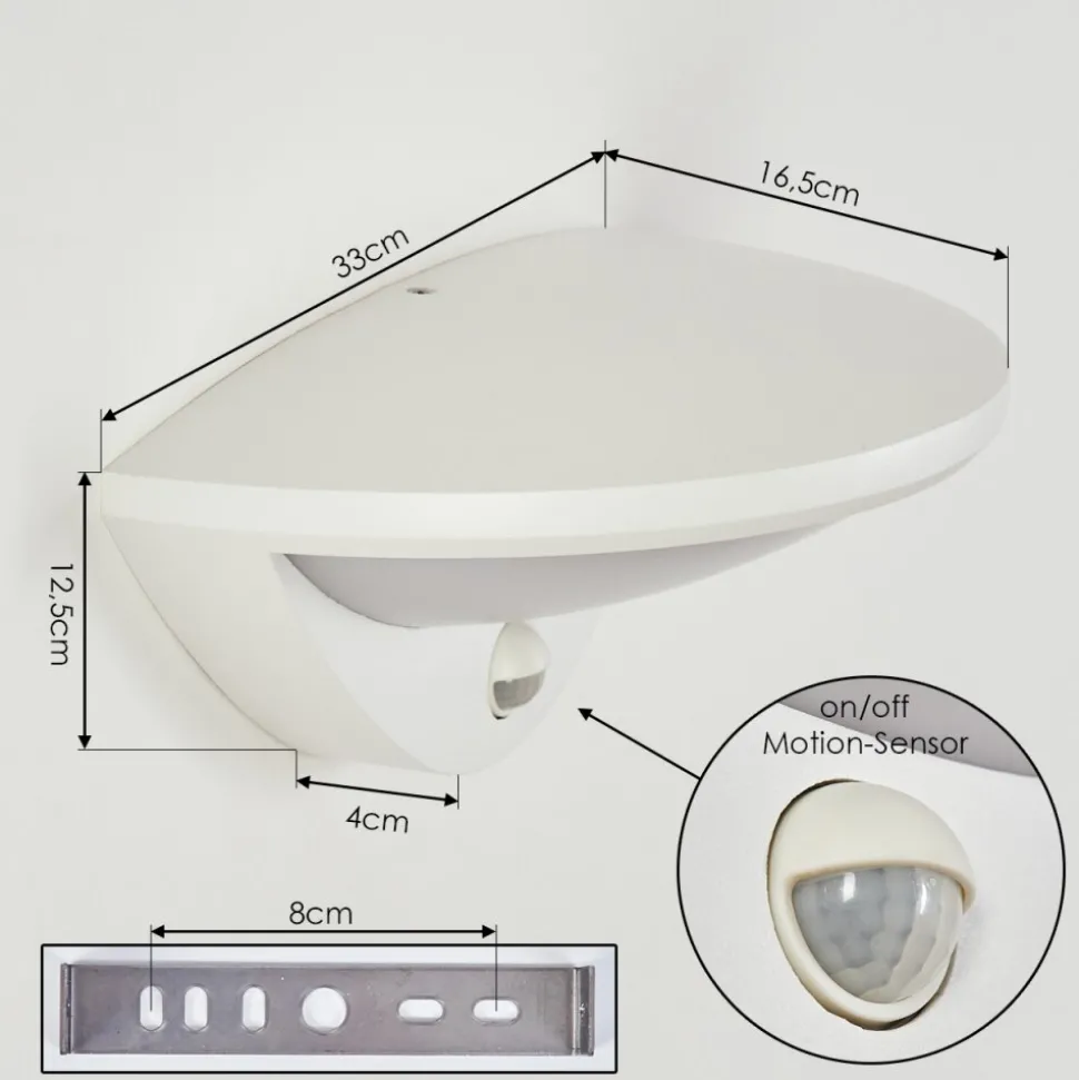 Applique Murale D'Exterieur Carano Led Blanc, 1 Lumiere, Detecteur De Mouvement