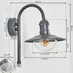 Applique Murale D'Exterieur Elima Anthracite, 1 Lumiere, Detecteur De Mouvement
