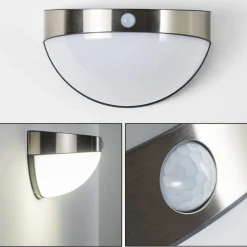 Applique Murale D'Exterieur Pori Led Chrome, 1 Lumiere, Detecteur De Mouvement