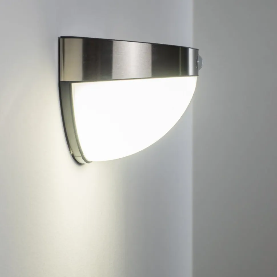 Applique Murale D'Exterieur Pori Led Chrome, 1 Lumiere, Detecteur De Mouvement