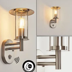 Applique Murale D'Exterieurgray Acier Inoxydable, 1 Lumiere, Detecteur De Mouvement