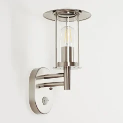 Applique Murale D'Exterieurgray Acier Inoxydable, 1 Lumiere, Detecteur De Mouvement