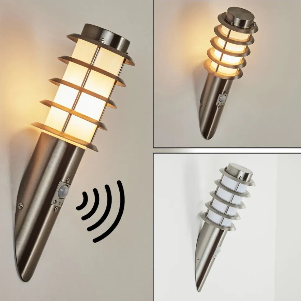 Applique Murale D'Exterieur Tunes Nickel Mat, 1 Lumiere, Detecteur De Mouvement