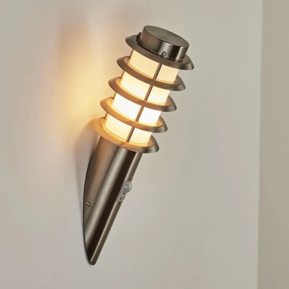 Applique Murale D'Exterieur Tunes Nickel Mat, 1 Lumiere, Detecteur De Mouvement