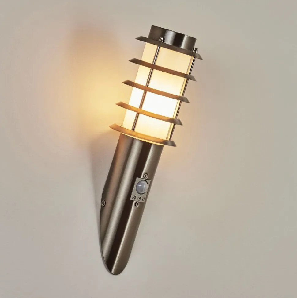 Applique Murale D'Exterieur Tunes Nickel Mat, 1 Lumiere, Detecteur De Mouvement