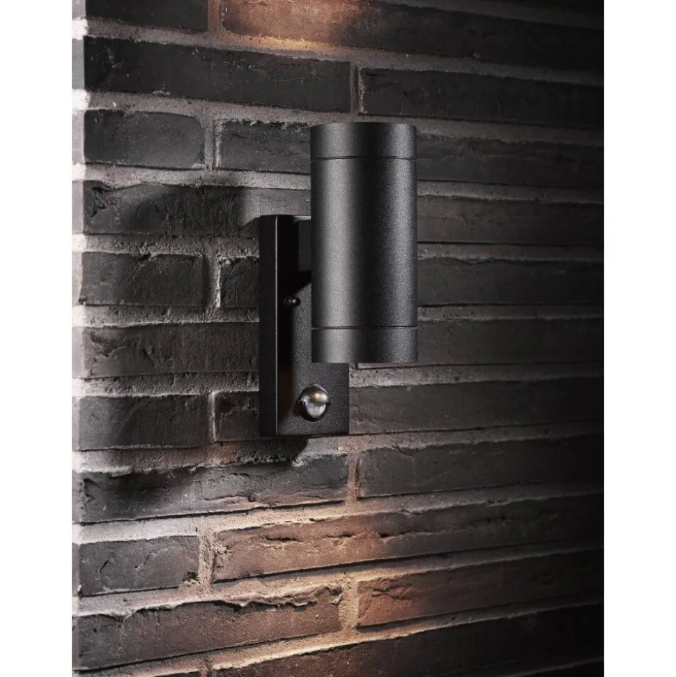 Applique Murale D'Exterieur Nordlux Tin Noir, 2 Lumieres, Detecteur De Mouvement