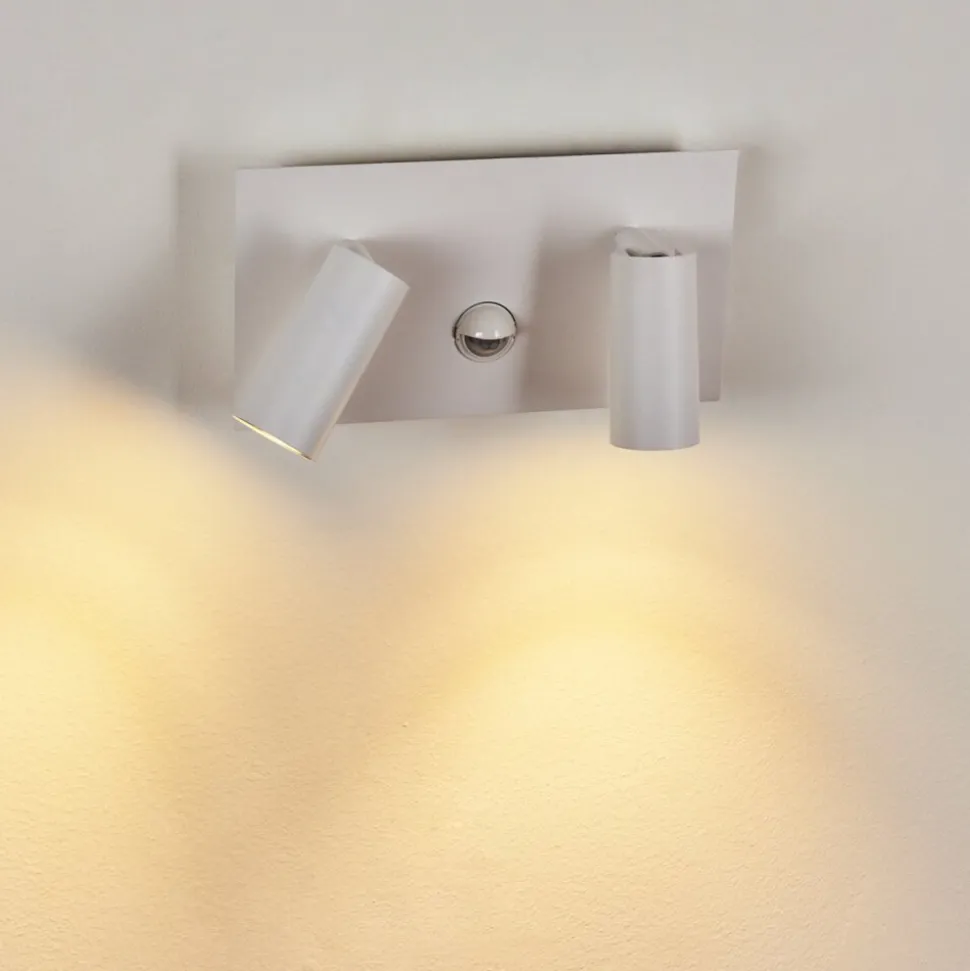 Applique Murale D'Exterieur Saeter Led Blanc, 2 Lumieres, Detecteur De Mouvement