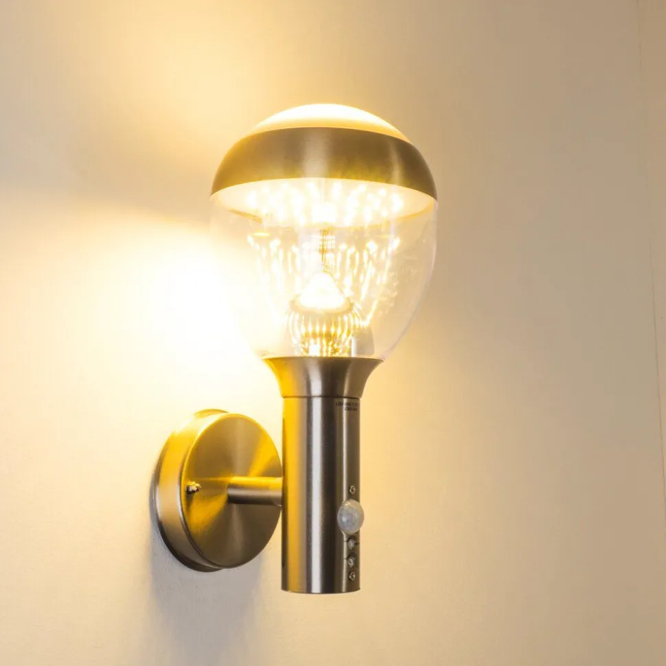 Applique Murale D'Exterieur Cordova Led Acier Inoxydable, 1 Lumiere, Detecteur De Mouvement