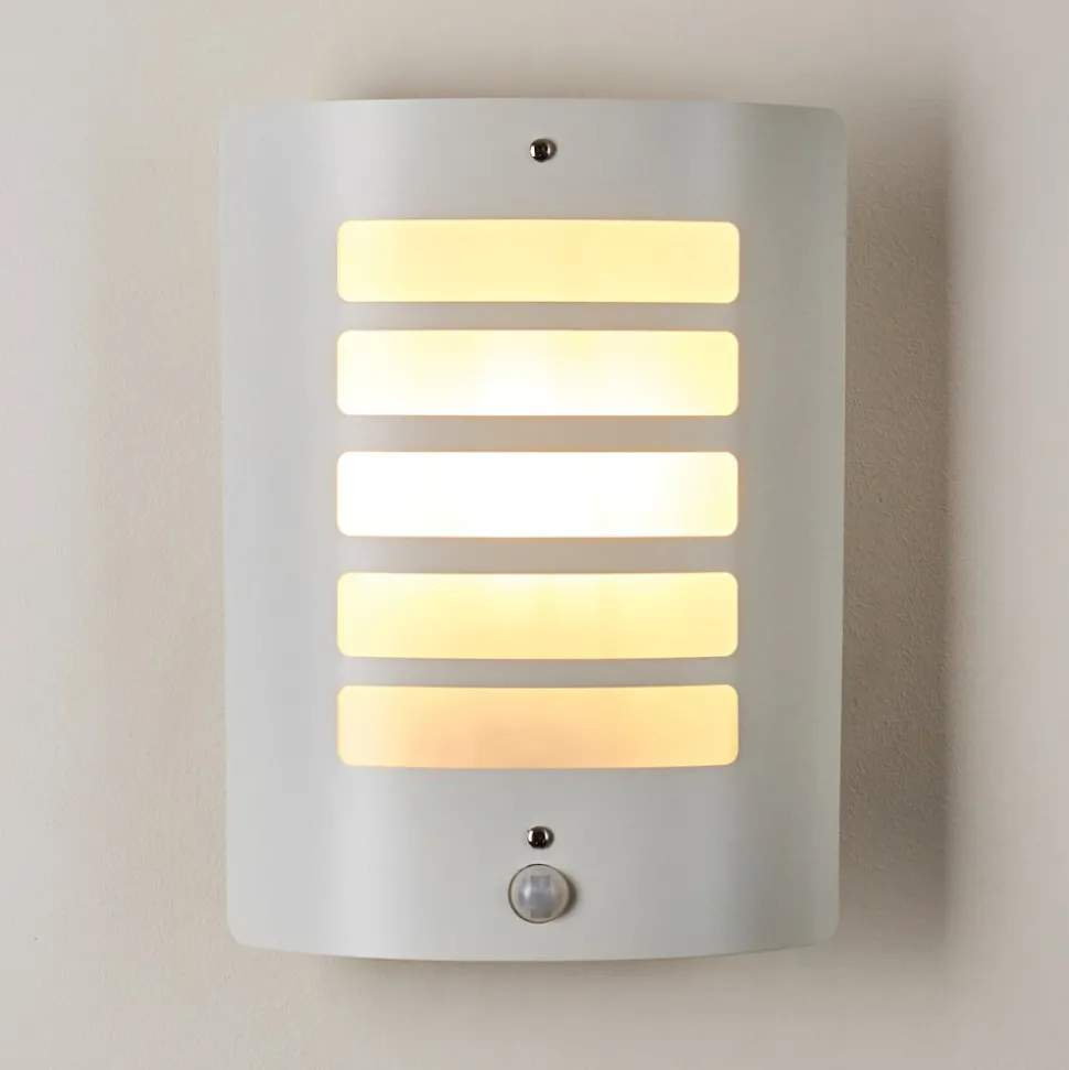 Applique Murale D'Exterieur Alslev Blanc, 1 Lumiere, Detecteur De Mouvement