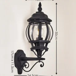 Applique Murale D'Exterieur Lentua Noir, 1 Lumiere