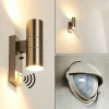 Applique Murale D'Exterieur Brachy Acier Inoxydable, 2 Lumieres, Detecteur De Mouvement