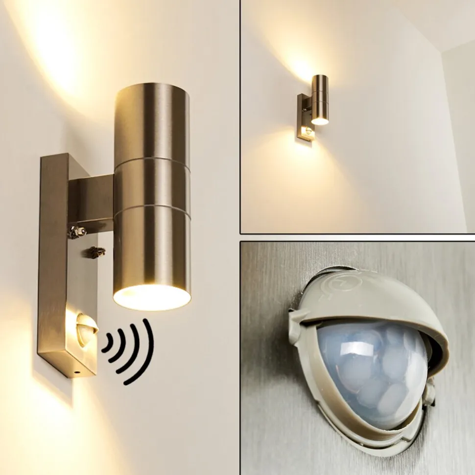 Applique Murale D'Exterieur Brachy Acier Inoxydable, 2 Lumieres, Detecteur De Mouvement