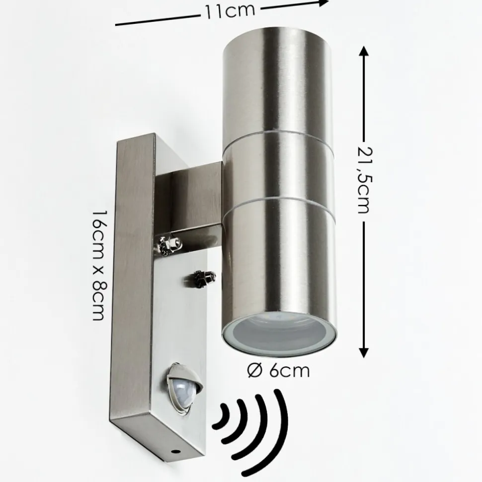 Applique Murale D'Exterieur Brachy Acier Inoxydable, 2 Lumieres, Detecteur De Mouvement