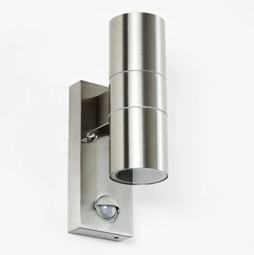 Applique Murale D'Exterieur Brachy Acier Inoxydable, 2 Lumieres, Detecteur De Mouvement
