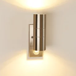 Applique Murale D'Exterieur Brachy Acier Inoxydable, 2 Lumieres, Detecteur De Mouvement