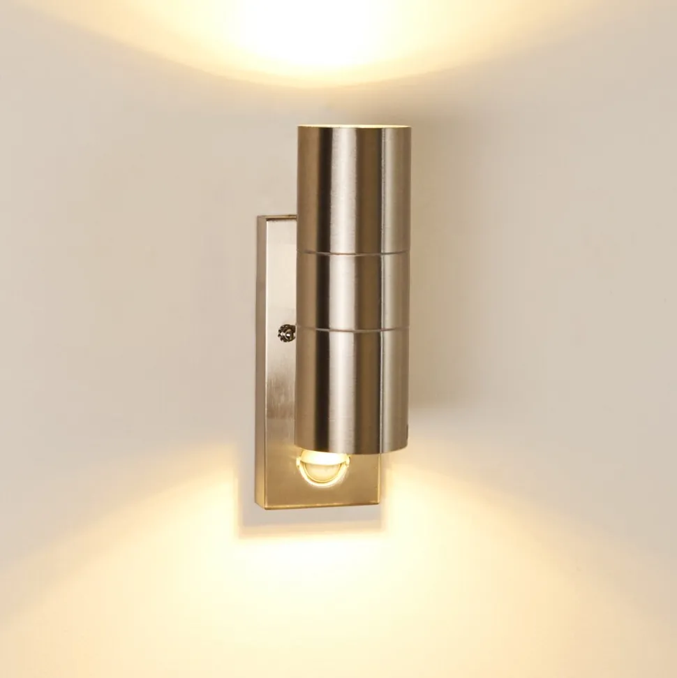 Applique Murale D'Exterieur Brachy Acier Inoxydable, 2 Lumieres, Detecteur De Mouvement