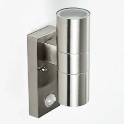 Applique Murale D'Exterieur Brachy Acier Inoxydable, 2 Lumieres, Detecteur De Mouvement
