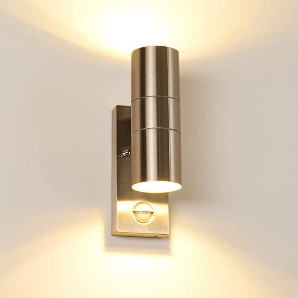 Applique Murale D'Exterieur Brachy Acier Inoxydable, 2 Lumieres, Detecteur De Mouvement