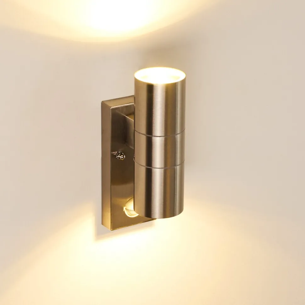 Applique Murale D'Exterieur Brachy Acier Inoxydable, 2 Lumieres, Detecteur De Mouvement