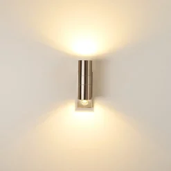 Applique Murale D'Exterieur Brachy Acier Inoxydable, 2 Lumieres, Detecteur De Mouvement
