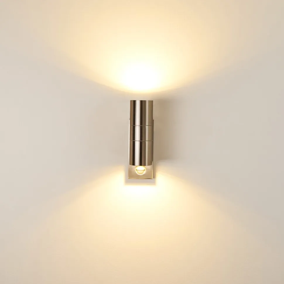 Applique Murale D'Exterieur Brachy Acier Inoxydable, 2 Lumieres, Detecteur De Mouvement