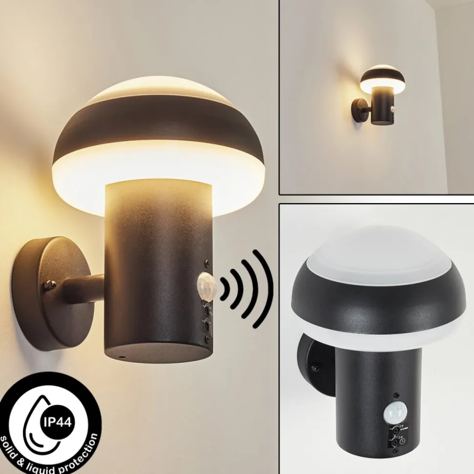Applique Murale D'Exterieur Vinara Led Noir, 1 Lumiere, Detecteur De Mouvement
