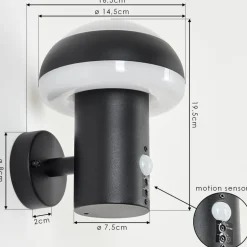 Applique Murale D'Exterieur Vinara Led Noir, 1 Lumiere, Detecteur De Mouvement