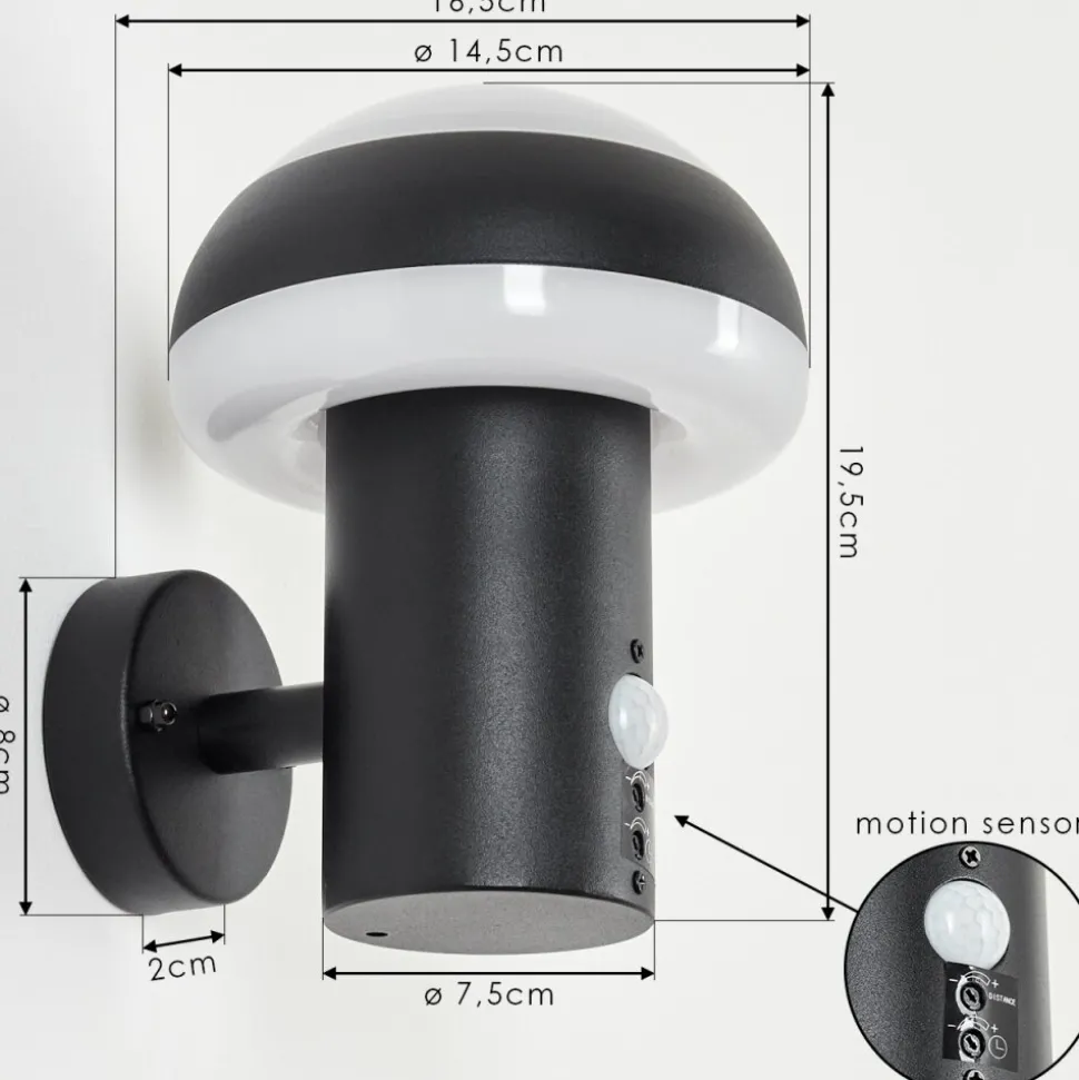Applique Murale D'Exterieur Vinara Led Noir, 1 Lumiere, Detecteur De Mouvement
