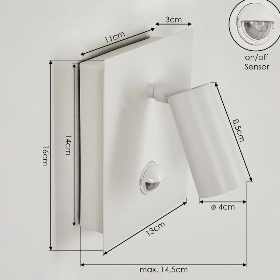 Applique Murale D'Exterieur Saeter Led Blanc, 1 Lumiere, Detecteur De Mouvement