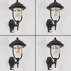 Applique Murale D'Exterieur Jeannot Noir, 1 Lumiere, Detecteur De Mouvement
