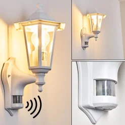Applique Murale D'Exterieur Loria Blanc, 1 Lumiere, Detecteur De Mouvement