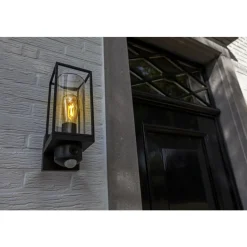 Applique Murale D'Exterieur Lutec Flair Noir, 1 Lumiere, Detecteur De Mouvement