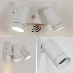 Applique Murale D'Exterieur Hakamken Blanc, 2 Lumieres, Detecteur De Mouvement