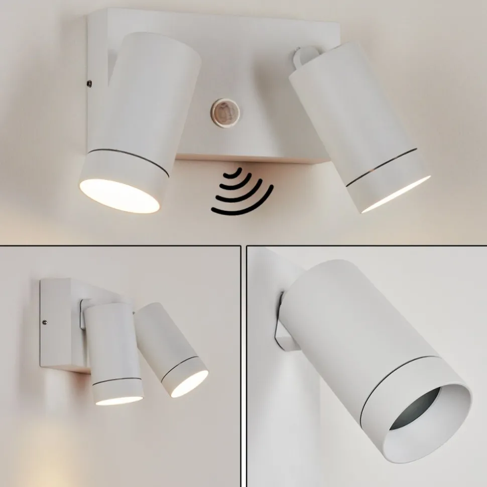 Applique Murale D'Exterieur Hakamken Blanc, 2 Lumieres, Detecteur De Mouvement
