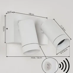 Applique Murale D'Exterieur Hakamken Blanc, 2 Lumieres, Detecteur De Mouvement