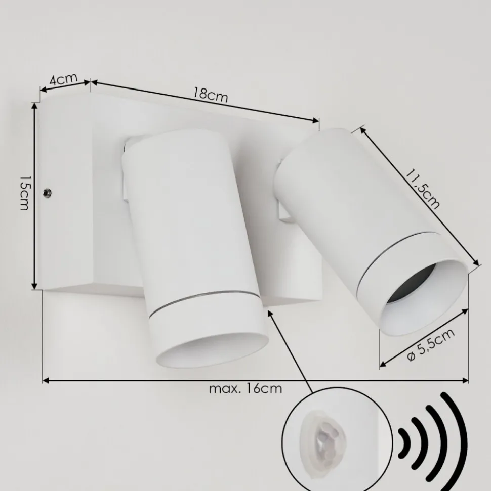 Applique Murale D'Exterieur Hakamken Blanc, 2 Lumieres, Detecteur De Mouvement