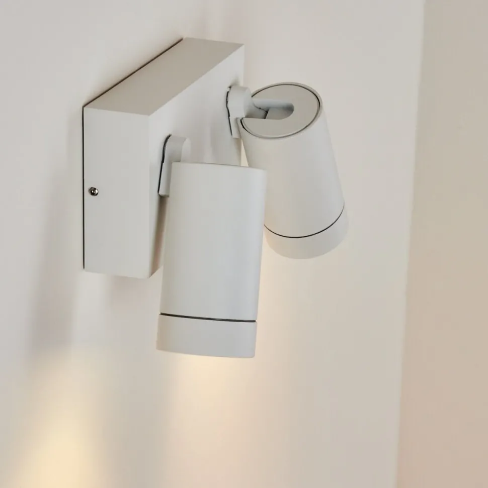 Applique Murale D'Exterieur Hakamken Blanc, 2 Lumieres, Detecteur De Mouvement