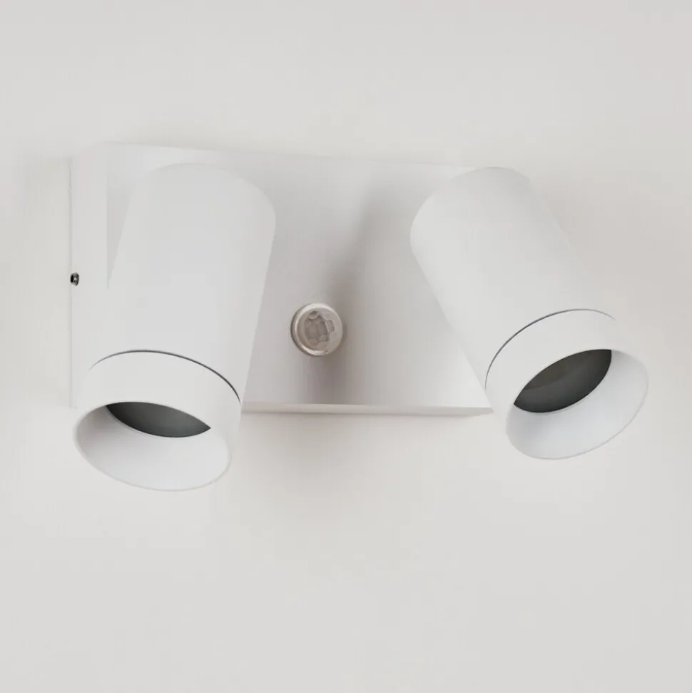Applique Murale D'Exterieur Hakamken Blanc, 2 Lumieres, Detecteur De Mouvement