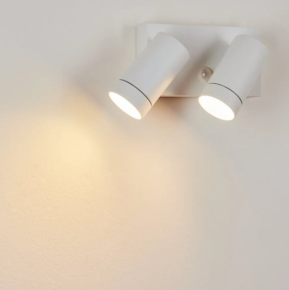 Applique Murale D'Exterieur Hakamken Blanc, 2 Lumieres, Detecteur De Mouvement