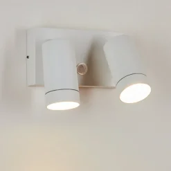 Applique Murale D'Exterieur Hakamken Blanc, 2 Lumieres, Detecteur De Mouvement