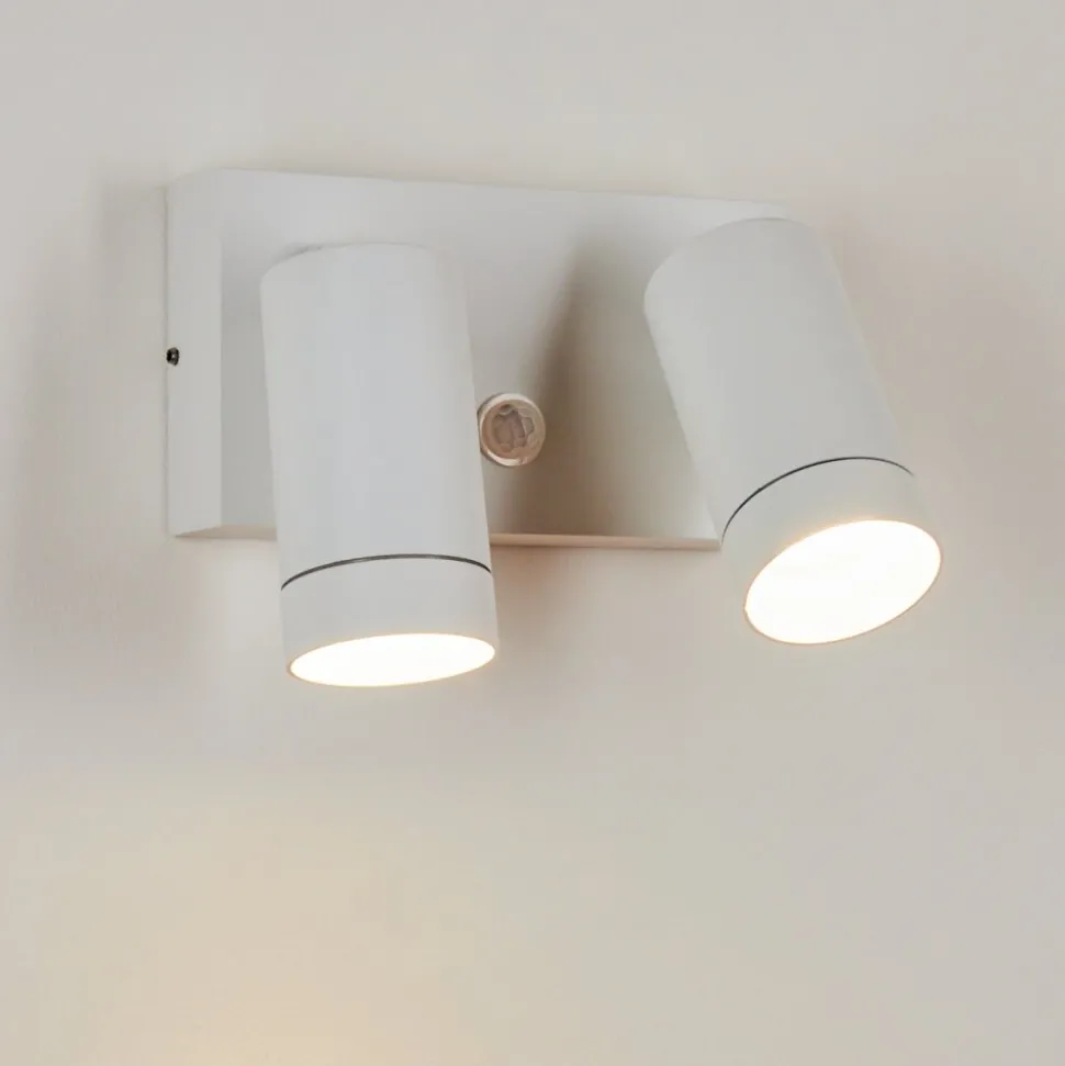 Applique Murale D'Exterieur Hakamken Blanc, 2 Lumieres, Detecteur De Mouvement