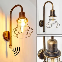 Applique Murale D'Exterieur Borkan Brun Dore, 1 Lumiere, Detecteur De Mouvement