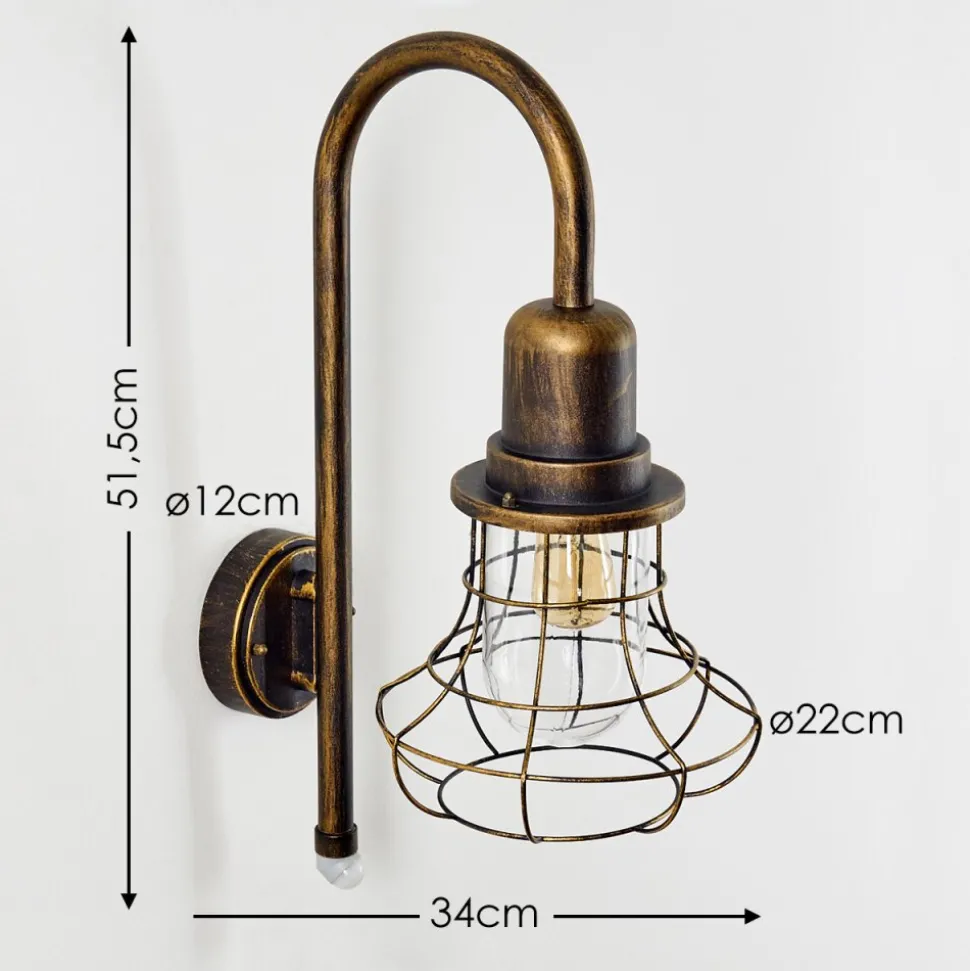 Applique Murale D'Exterieur Borkan Brun Dore, 1 Lumiere, Detecteur De Mouvement