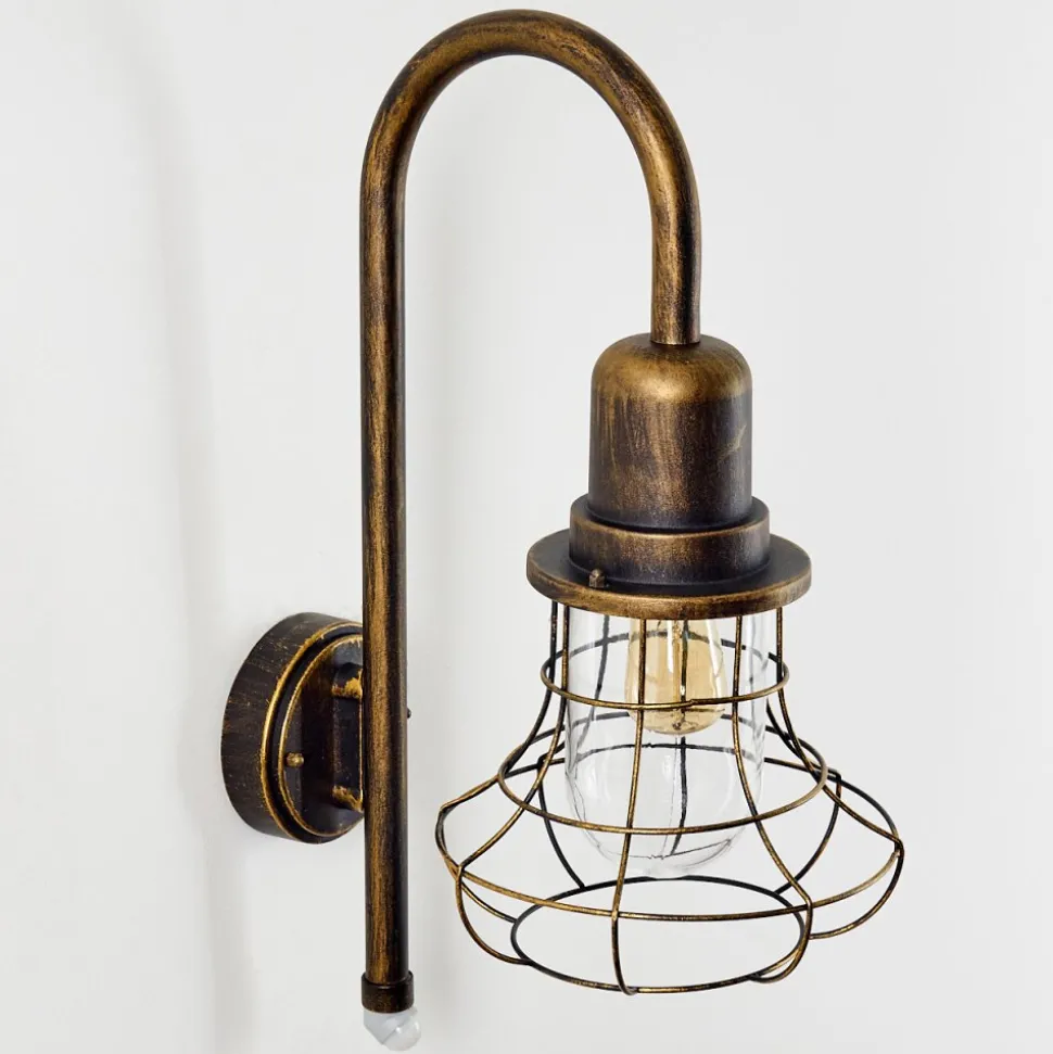 Applique Murale D'Exterieur Borkan Brun Dore, 1 Lumiere, Detecteur De Mouvement