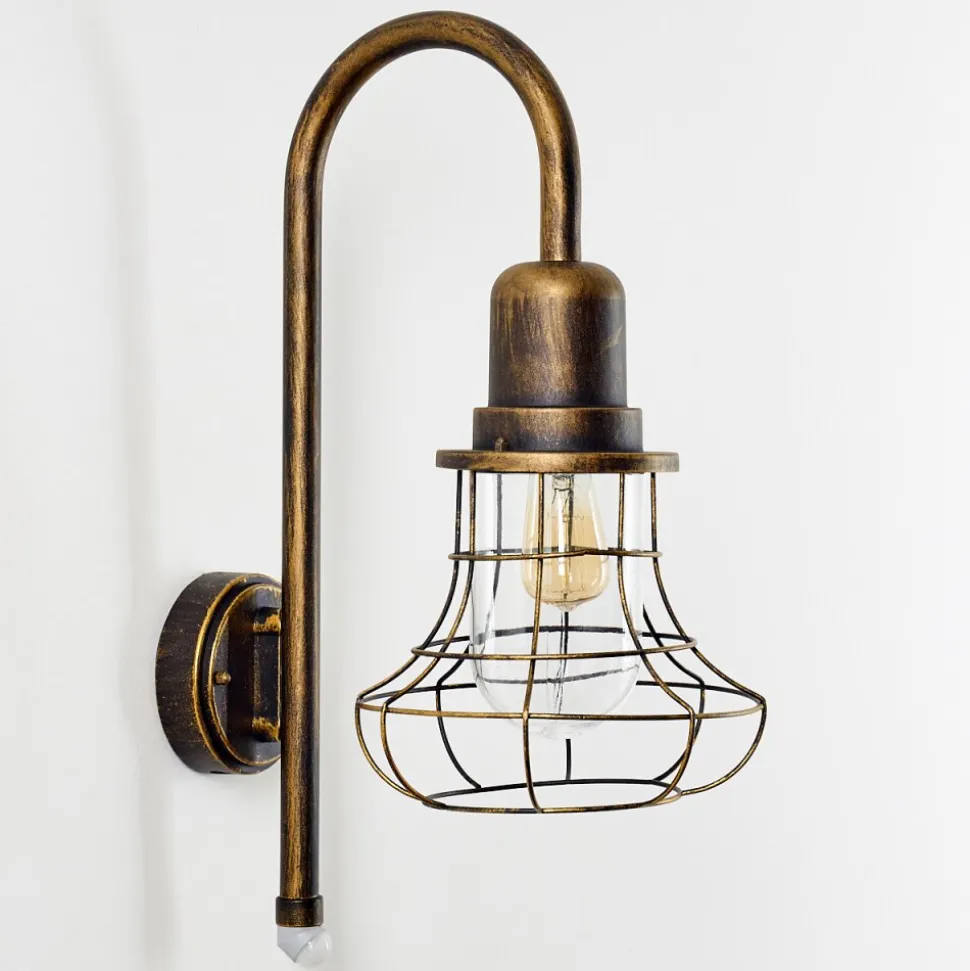 Applique Murale D'Exterieur Borkan Brun Dore, 1 Lumiere, Detecteur De Mouvement