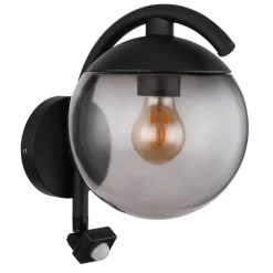 Applique Murale D'Exterieur Globo Michael Noir, 1 Lumiere, Detecteur De Mouvement