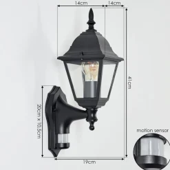 Applique Murale D'Exterieur Naofe Noir, 1 Lumiere, Detecteur De Mouvement