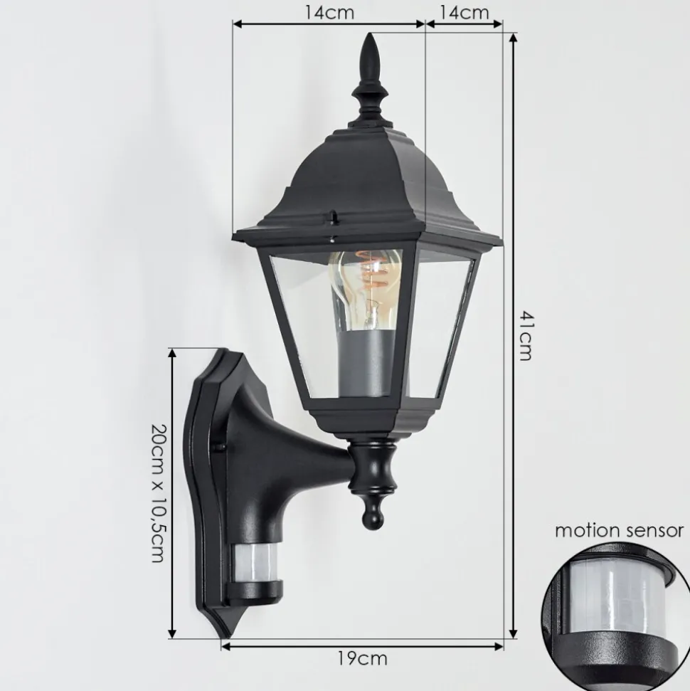 Applique Murale D'Exterieur Naofe Noir, 1 Lumiere, Detecteur De Mouvement