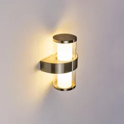 Applique Murale D'Exterieur Parawa Led Nickel Mat, 2 Lumieres