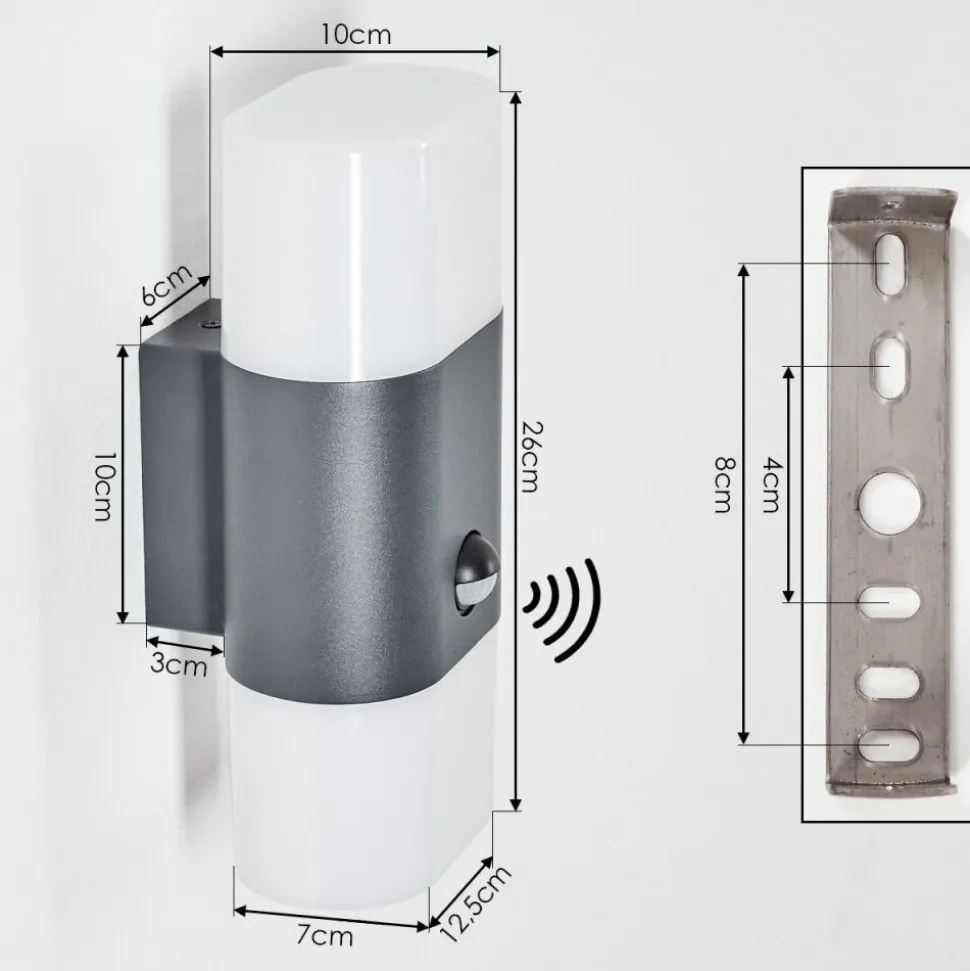 Applique Murale D'Exterieur Belerda Led Anthracite, 2 Lumieres, Detecteur De Mouvement